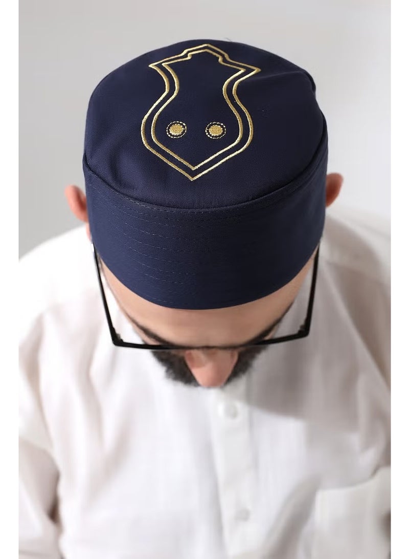 Ihvan Navy Blue Quilted Nalı Şerif Embroidered Pattern Prayer Skull - Image 5